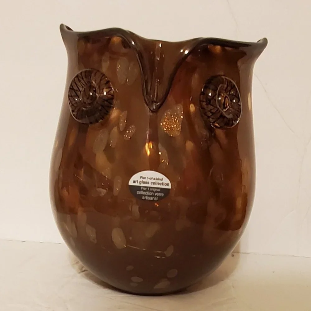 Pier 1 Animal OWL Vase Is One Of A Kind Brown Glass 8